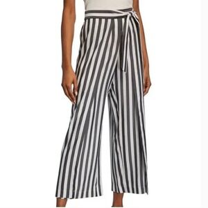 Lafayette 148 New York Skyline Showcase-Stripe Cropped Wide-Leg Silk Pants Sz XL
